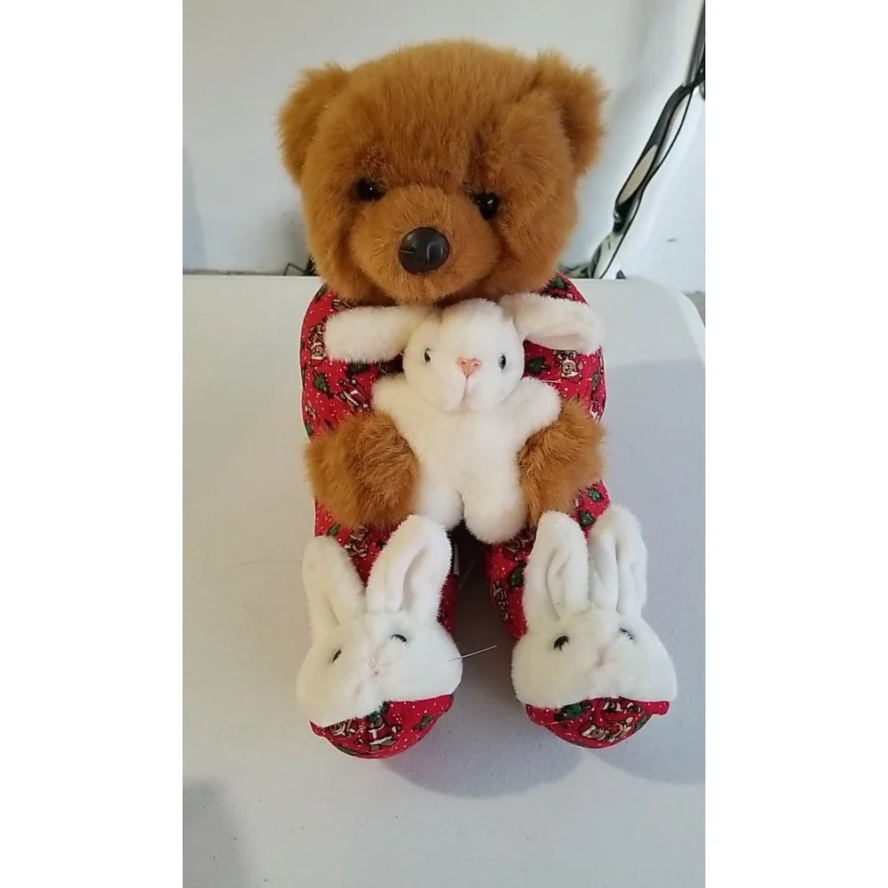 Plush creations 1995 vintage 15Inch plush bear with lovey rabbit & slippers